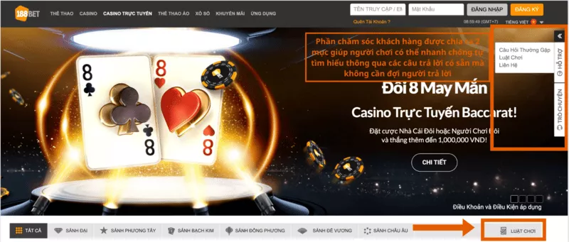 188Bet Xổ số online - Hướng dẫn chơi lô đề 188Bet chuẩn 6 Dịch vụ chăm sóc khách hàng