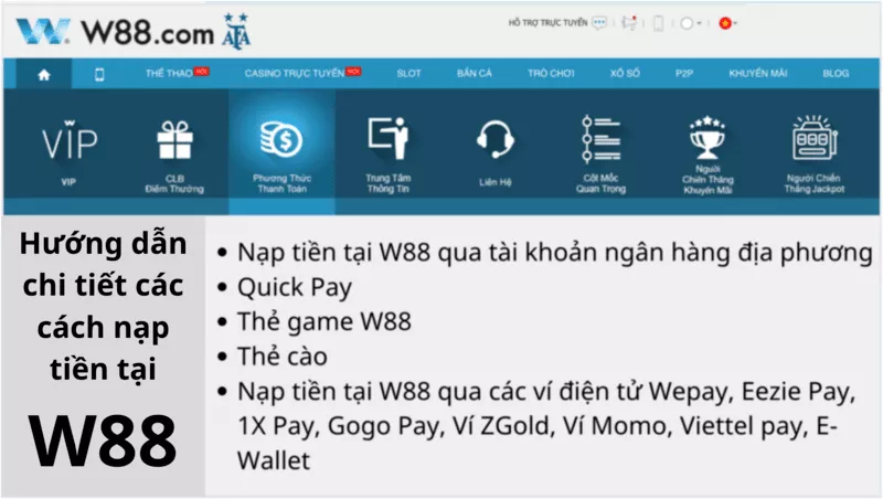Cách Nạp Tiền W88 Đơn Giản và Nhanh Chóng Nhất 2 Hướng dẫn chi tiết các cách nạp tiền tại W88