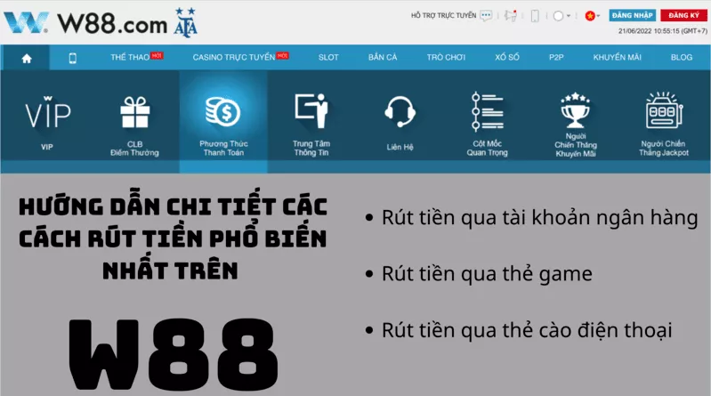 Cách Rút Tiền W88 Nhanh Chóng và Đơn Giản 2 Hướng dẫn chi tiết các cách rút tiền phổ biến nhất trên W88