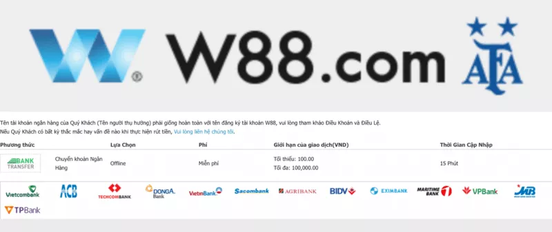 Cách Nạp Tiền W88 Đơn Giản và Nhanh Chóng Nhất 3 Nạp tiền tại W88 qua ngân hàng địa phương