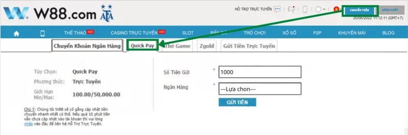 Cách Nạp Tiền W88 Đơn Giản và Nhanh Chóng Nhất 5 Nạp tiền qua W88 qua Quickpay
