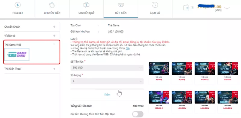 Cách Rút Tiền W88 Nhanh Chóng và Đơn Giản 6 Rút tiền tại W88 qua thẻ game