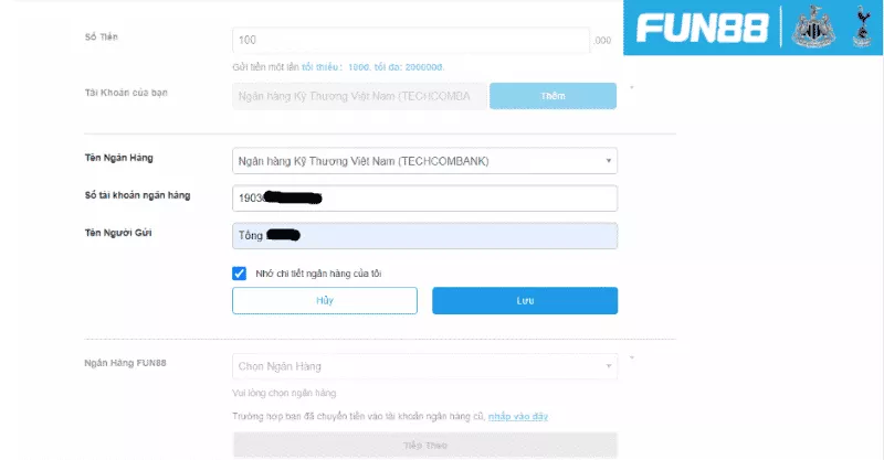 Nạp tiền Fun88 dễ dàng chỉ với 4 bước đơn giản 3 thêm tài khoản ngân hàng nạp tiền fun88