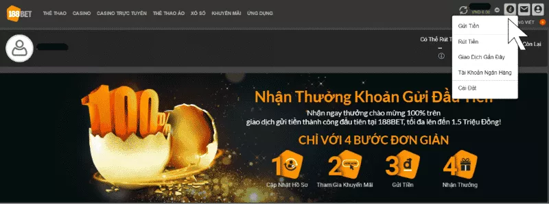 Hướng Dẫn Nạp Tiền Nhanh Chóng Tại 188bet 3 truy cập 188bet chọn nạp tiền