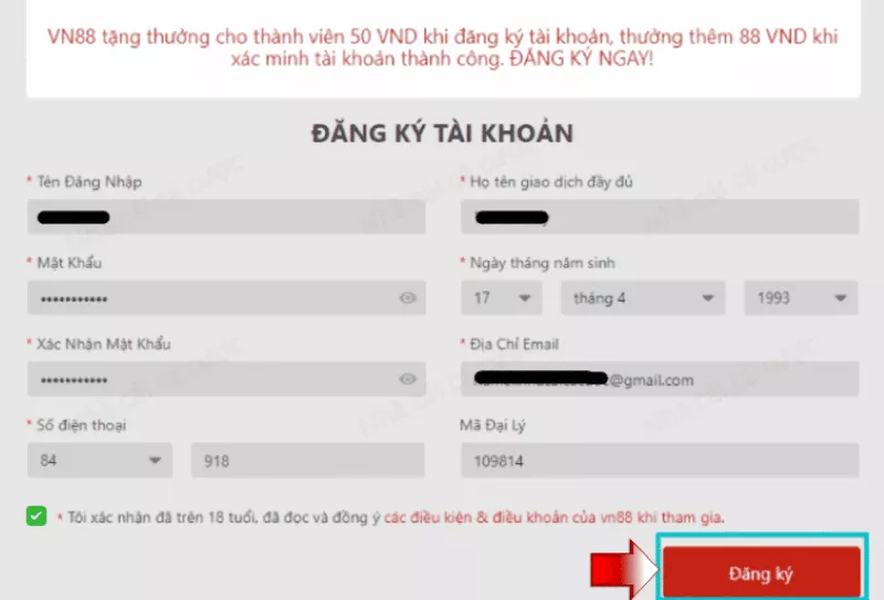 Hướng Dẫn Đăng Ký Vn88 Dễ Dàng Cho Người Chơi Mới 4 nhập thông tin đăng ký vn88