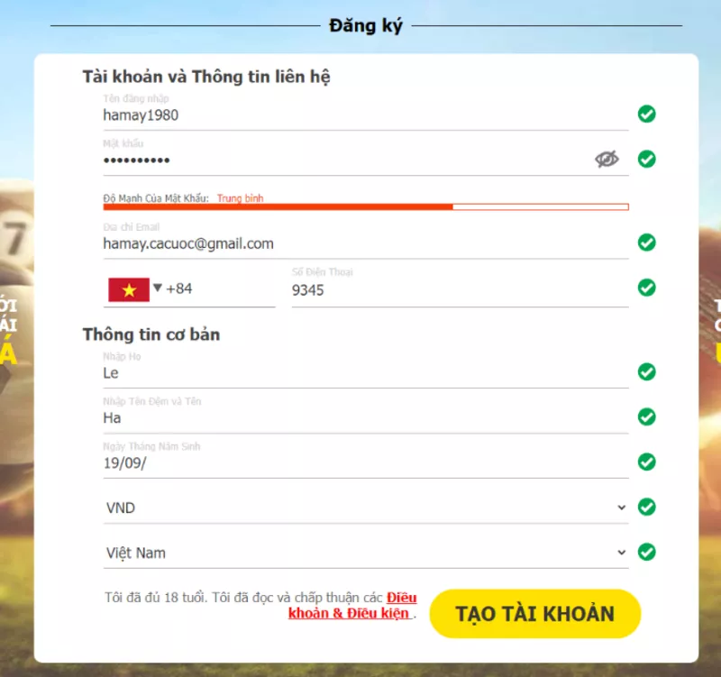 Hướng Dẫn Đăng Ký Dafabet Nhanh Chóng Trong 5 Phút 4 Điền thông tin đăng ký Dafabet