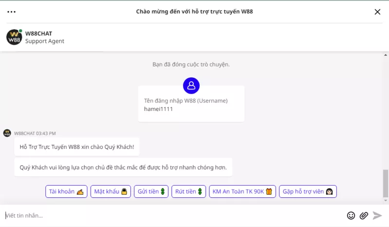 Cách chat trực tuyến W88 đơn giản và an toàn nhất 6 Điền câu hỏi và bắt đầu chat trực tuyến W88